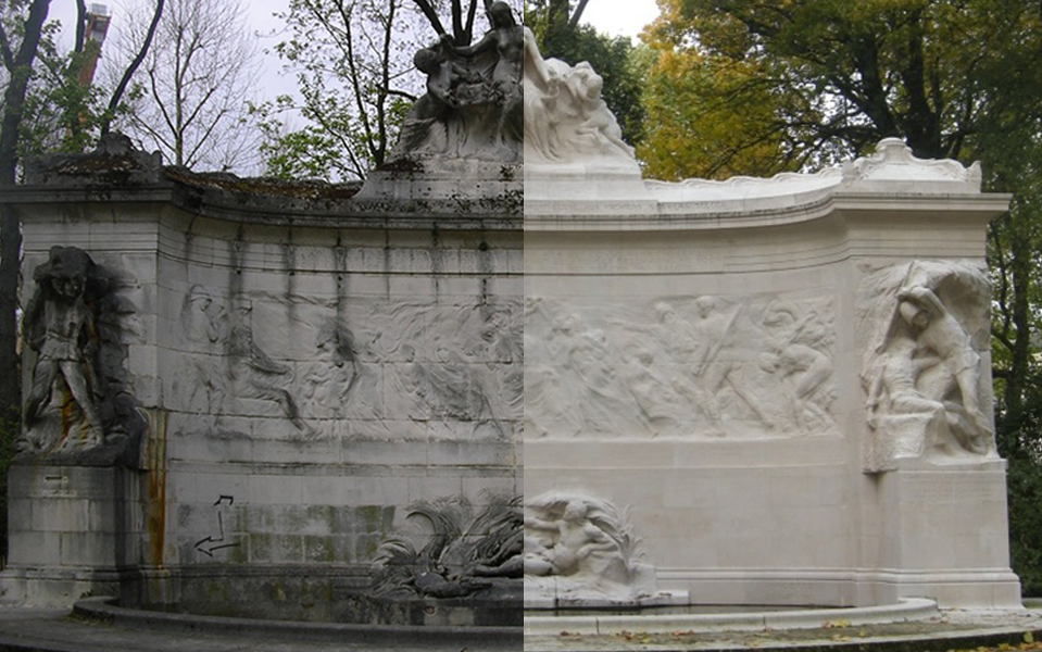 Restauration of colonial monument in the Jubelpark, Bruxelles. Left: 2008 — Right: 2014